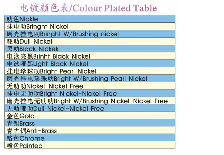 扣具电镀颜色表